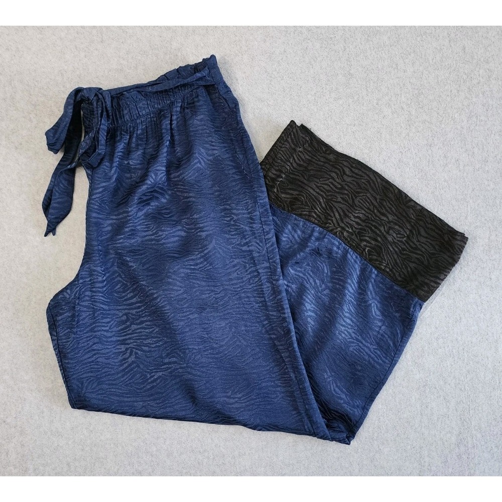 Victorias Secret Navy Blue Black Zebra Satin Lounge Wide Leg Pajama Pants‎ XL